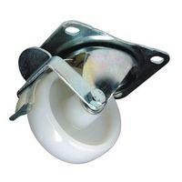 CASTOR, NYLON WHEEL & BRAKE 75mm DIA. SWIVEL PLATE FIXING