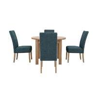 California Extending Round Dining Table and 4 Fabric Dining Chairs