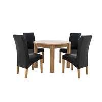 California Extending Round Dining Table and 4 Faux Leather Chairs