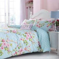 Canterbury Rose Floral Blue Double Bed Set