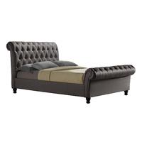 castello button sleigh fabric bed frame superking grey