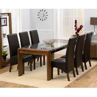 cannes 200cm walnut and glass dining table with wng chairs