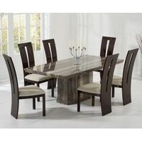 Carvelle 200cm Brown Pedestal Marble Dining Table with Verbier Chairs