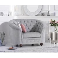 Cara Chesterfield Grey Plush Fabric Armchair