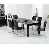 cannes 180cm black high gloss dining table with malaga chairs