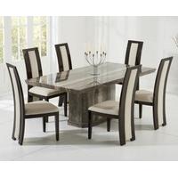 Carvelle 200cm Brown Pedestal Marble Dining Table with Raphael Chairs