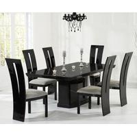 Carvelle 200cm Black Pedestal Marble Dining Table with Verbier Chairs