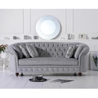 Cara Grey Plush Chesterfield Fabric Three-Seater Sofa