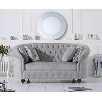 Cara Chesterfield Grey Plush Fabric Two-Seater Sofa