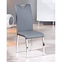 Canyon Dining Chair In Grey Faux Leather With Chrome Base