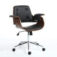 Castleton Office Chair In Black PU And Walnut With Castors