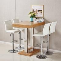 Caprice Bar Table In Oak With 4 Ripple White Bar Stools