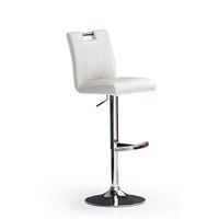 Casta White Bar Stool In Faux Leather With Round Chrome Base