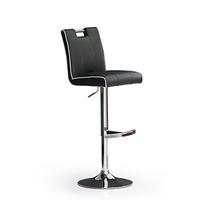 Casta Black Bar Stool In Faux Leather With Round Chrome Base