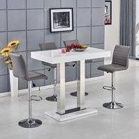 Caprice Bar Table In White Gloss With 4 Ripple Grey Bar Stools