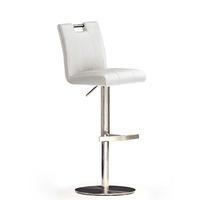 Casta White Bar Stool In Faux Leather With Stainless Steel Base