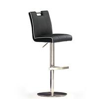 Casta Black Bar Stool In Faux Leather With Stainless Steel Base