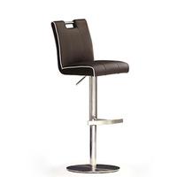 Casta Brown Bar Stool In Faux Leather With Stainless Steel Base