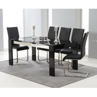 cannes 180cm black high gloss dining table with malaga chairs