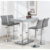 Caprice Glass Bar Table Set In Grey Gloss 4 Ripple Bar Stools