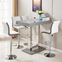 Caprice Glass Bar Table In Grey Gloss With 4 Ritz White Stools