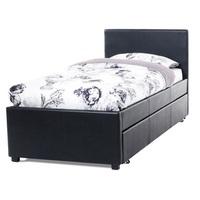 Carson Single Bed In Black Faux Leather With Pull Out Guest Bed