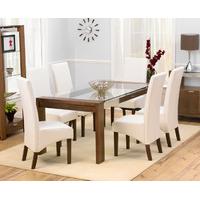 cannes 150cm walnut and glass dining table with wng chairs