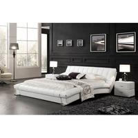 Candiac King Size Bed In White Faux Leather With Aluminium Legs