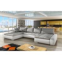 Candela Fabric And PU Corner Sofa Bed In White And Grey
