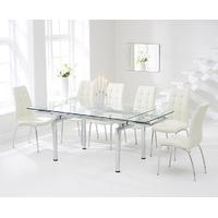 Calgary 140cm Extending Glass Dining Table with Cream Calgary Chairs