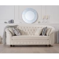Cara Chesterfield Ivory Fabric Three-Seater Sofa