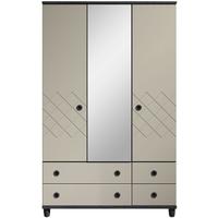 Camilla Grey Centre Mirrored Gents Wardrobe - 3 Door 4 Drawer