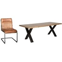 Carlton Additions Barkington Forged Steel Cross Leg Dining Table with 4 Vintage Brown Chair