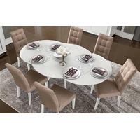 camel dama white italian dining set round extending with 6 chair