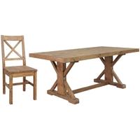 Camrose Reclaimed Pine Dining Set - Monastery with 6 Wooden Seat Dining Chairs