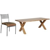 Carlton Additions Barkington Solid Oak Cross Leg Dining Table with 4 Metal Back Chair