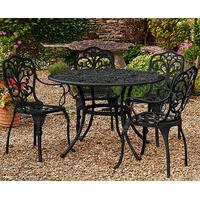 Canterbury Cast Aluminium Garden Table & 4 Chairs, Black, Aluminium