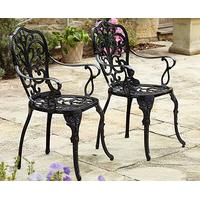 Canterbury Scroll & Vine Cast Aluminium Garden Chairs (2), Black, Aluminium
