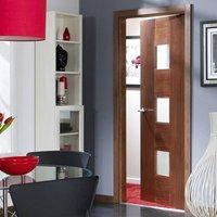 catalonia walnut flush veneer door with linea safety glass and varnish ...