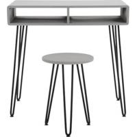 Cal Desk and Stool Set, Grey and Black