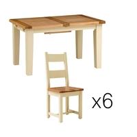 Canterbury Cream 140cm-180cm Ext. Table and 6 Ladderback Chairs