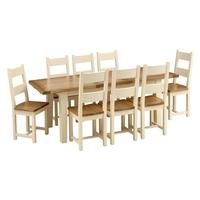 canterbury cream 180cm 230cm ext table and 8 ladderback chairs