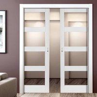 Cayman White Double Pocket Doors - Clear Glass