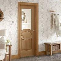 Calabria Oak Panel Door with Bevelled Clear Safe Glass