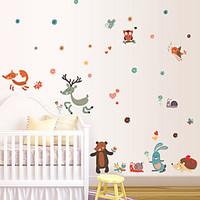 Cartoon Forest Animals Sika Deer Brown Bear Wall Stickers DIY Children\'s Bedroom Wall Decals