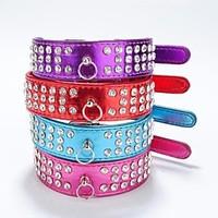 cat dog collar reflective rhinestone red black purple rose pu leather