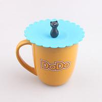 Cartoon Cat Shaped Silicone Mug Lid Cover Watertight Drink Cup Cap (Random Color)