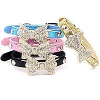 Cat / Dog Collar Adjustable/Retractable / Rhinestone Bowknot Black / Blue / Pink / Gold PU Leather