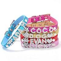 Cat / Dog Collar Adjustable/Retractable / Studded Rhinestone / Characters Red / Blue / Pink / Gold / Rose PU Leather