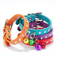 Cat / Dog Collar Adjustable/Retractable / With Bell Rhinestone / Mosaic Red / Black / Blue / Pink / Purple / Orange / Rose PU Leather